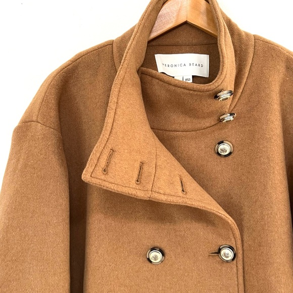 $1112 Veronica Beard Cassie Double-breasted Wool-blend Coat In Brown Beige - Picture 9 of 11
